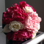 Pink peony, rose and calla bridal bouquet