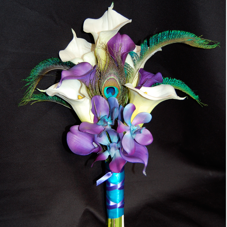 Peacock Purple Blue Turquoise Orchid Calla Lily Corsage or Boutonniere